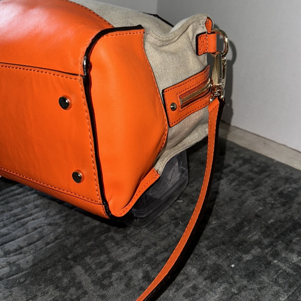 Kate Spade Tan Canvas Orange Carrot Leather Trim Strap Crossbody Shoulder Bag - Picture 7 of 15